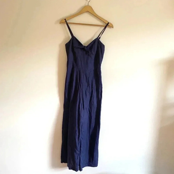 J. Crew Navy Linen Front Tie Jumpsuit - Picture 3 of 14